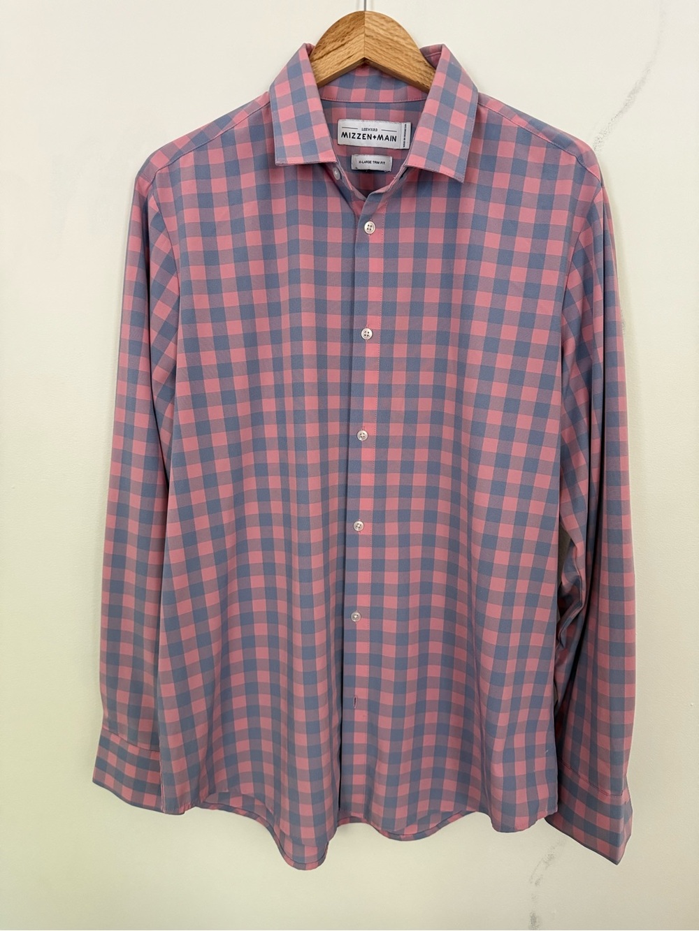 Mizzen+Main Men's Pink and Blue check Button-Up Shirt